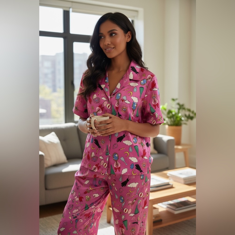 Macy’s Exclusive Flower Show Printed Short Sleeve Pajama Set Size Medium